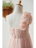 One Shoulder Blush Pink Chiffon Knee Length Flower Girl Dress